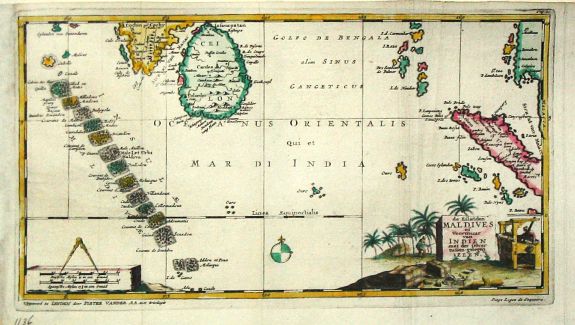 Aa, P. van der., De Eilanden Maldives. , antique map, old maps