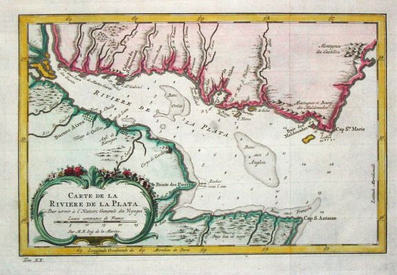 Bellin, J.N., Carte de la Riviere de la Plata., antique map, old maps
