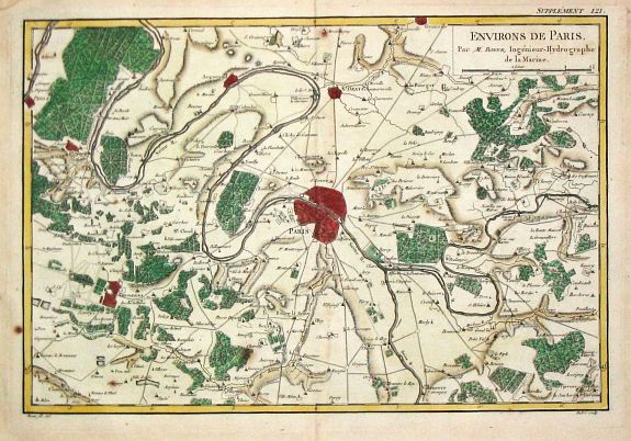 Bonne, R., Environs de Paris., antique map, old maps