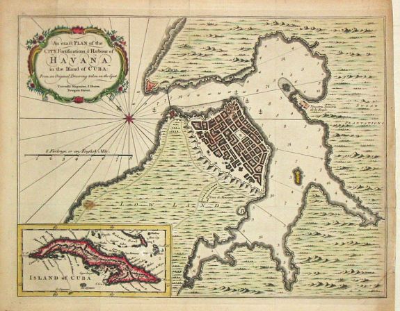Hinton, J., An exact Plan of the City, Fortifications & Harbour of Havana in the Island of Cuba., antique map, old maps