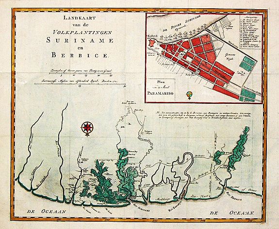 Tirion, I., Landkaart van de volkplantingen Suriname en Berbice. , antique map, old maps