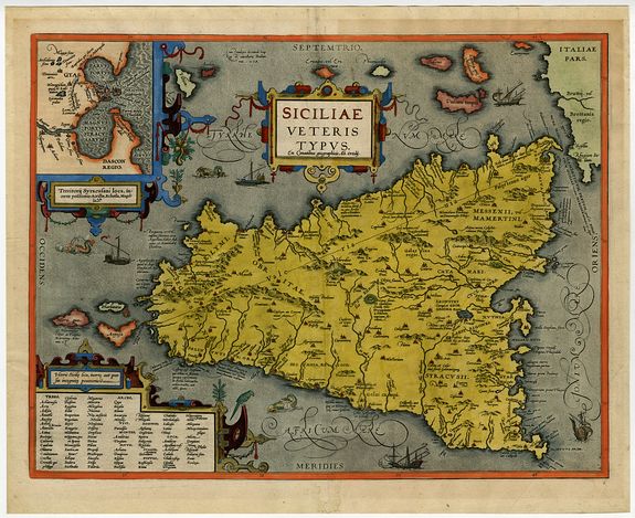 Ortelius, A., Siciliae Veteris typus., antique map, old maps