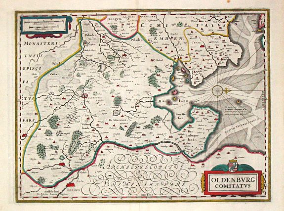 Janssonius, J., Oldenburg Comitatus / Plus a lot of 4 maps of Northwest Germany. , antique map, old maps