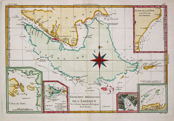 Bonne, R., Extrémité Méridionale de l'Amerique., antique map, old maps