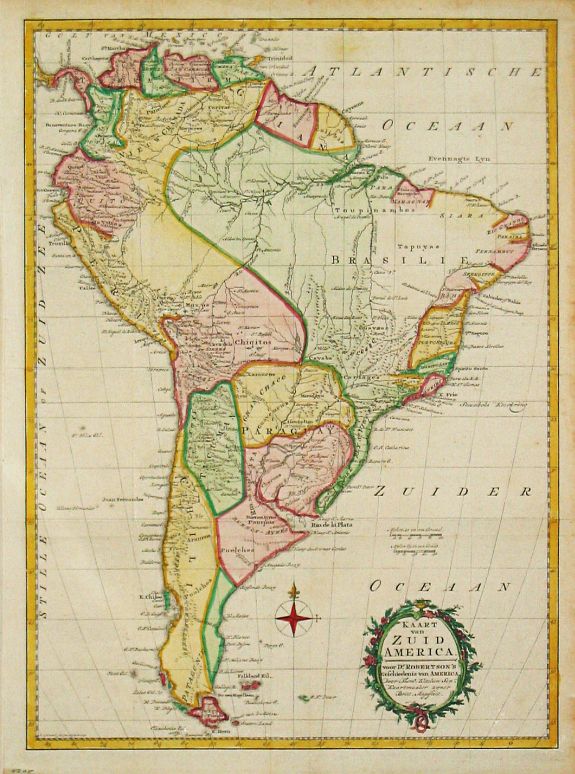 KITCHIN, Th., Kaart van Zuid America., antique map, old maps