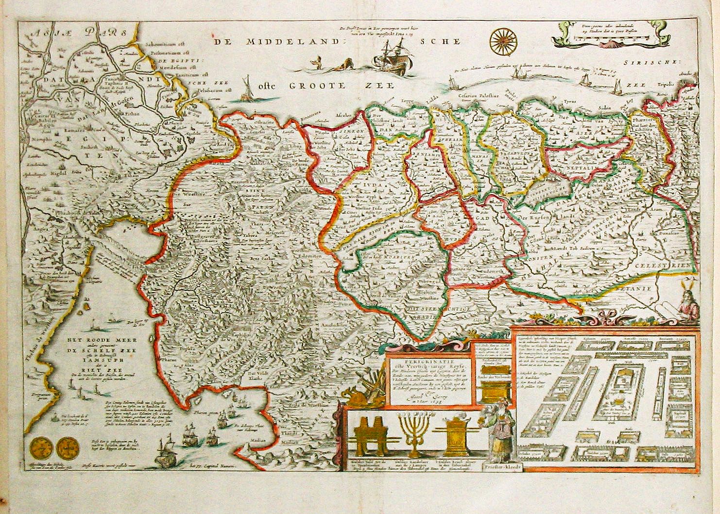 Savry, J., Perigrinatie ofte Veertich-jarige Reyse, Der Kinderen Israels., antique map, old maps