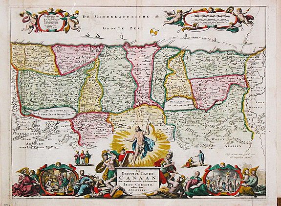 Stoopendaal, D., Het Beloofde Landt Canaan door wandelt van onsen Salichmaecker Iesu Christo, neffens syne Apostelen., antique map, old maps