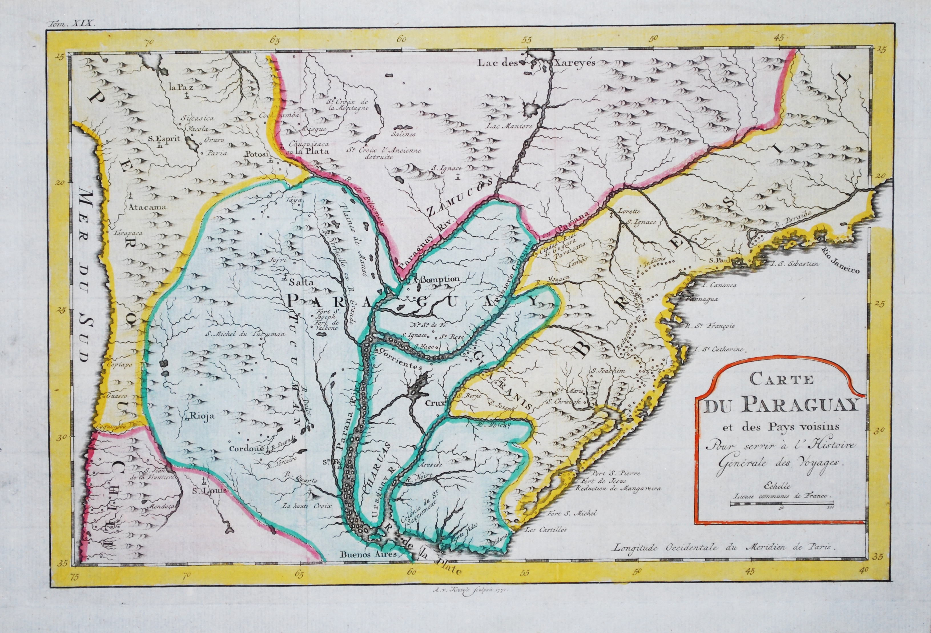 BELLIN, J.N., Carte du Paraguay et des Pays voisin., antique map, old maps