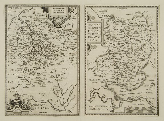 ORTELIUS,A., Hennebergensis ditionis vera delineatio. / Hassiae descriptio.., antique map, old maps