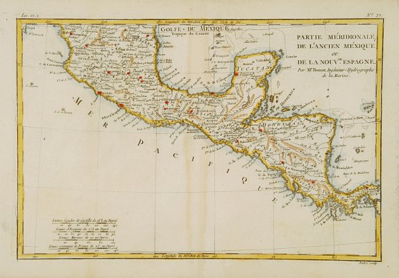BONNE,R., Partie Méridionale, de l'Ancien Méxique ou de la Nouv.le Espagne., antique map, old maps