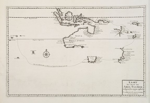 VALENTIJN,F., Kaart der Reyse van Abel Tasman volgens syn eygen opstel.., antique map, old maps