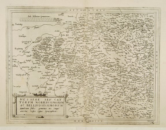 DE JODE,C., Hessiae seu cattorum noblissimorum ac Bellicosissimorum .., antique map, old maps