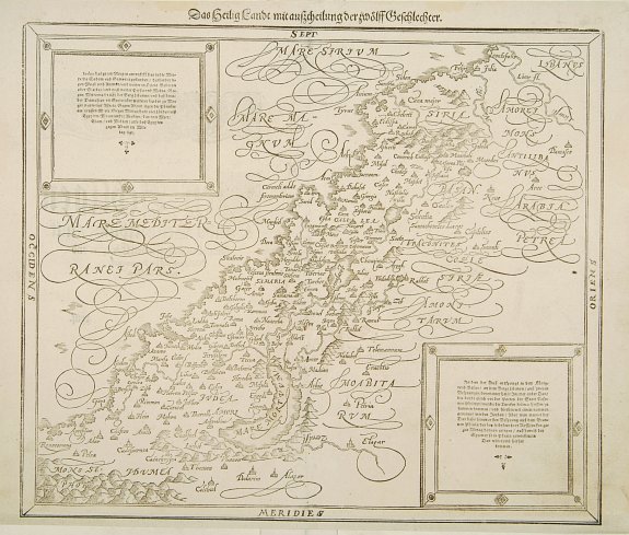 MÜNSTER,S, Das Heilig Landt mit auscheilung der zwolff Geschlechter., antique map, old maps