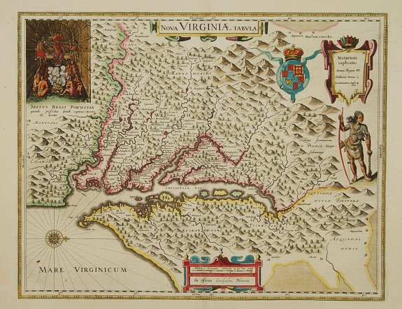 BLAEU,W., Nova Virginiae Tabula., antique map, old maps