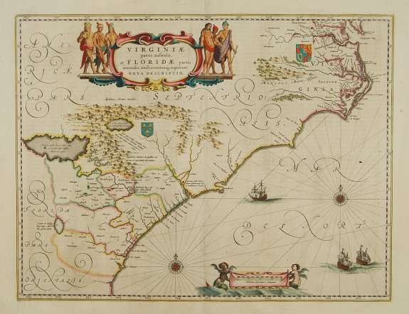 BLAEU,W., Virginiae Partis Australis, et Floridae Partis Orientalis., antique map, old maps