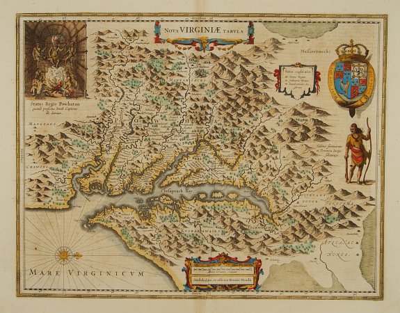 HONDIUS,H., Nova Virginiae Tabula., antique map, old maps