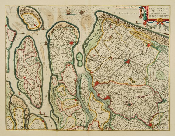 BLAEU,W., Delflandia, Schielandia., antique map, old maps