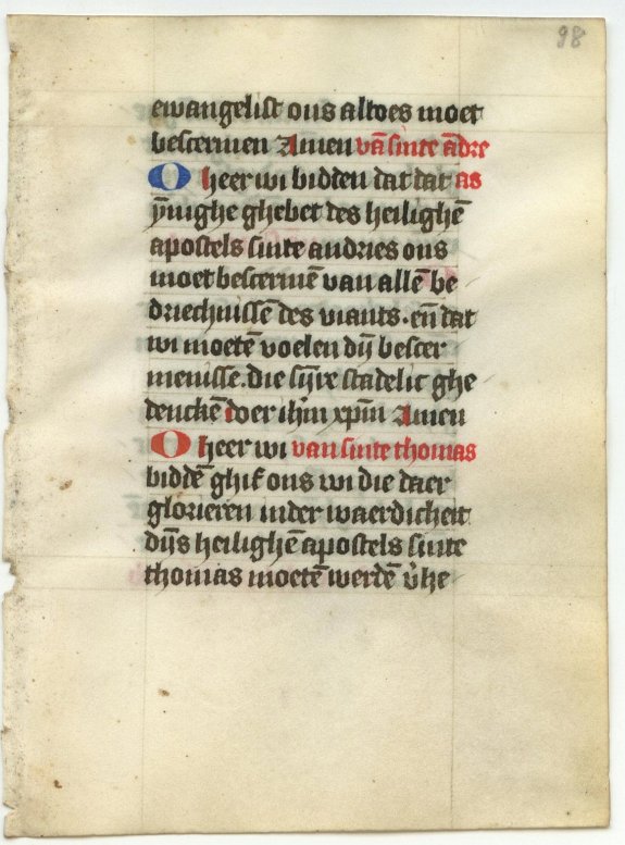 BOOK OF HOURS, Leaf on vellum from a Dutch manuscript Book of Hours., antique map, old maps