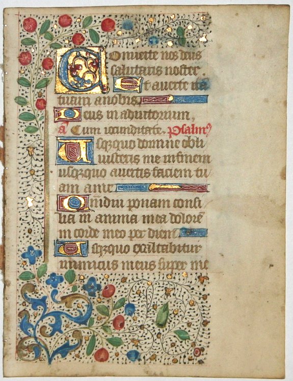 BOOK OF HOURS, Leaf on vellum from a manuscript Book of Hours., antique map, old maps
