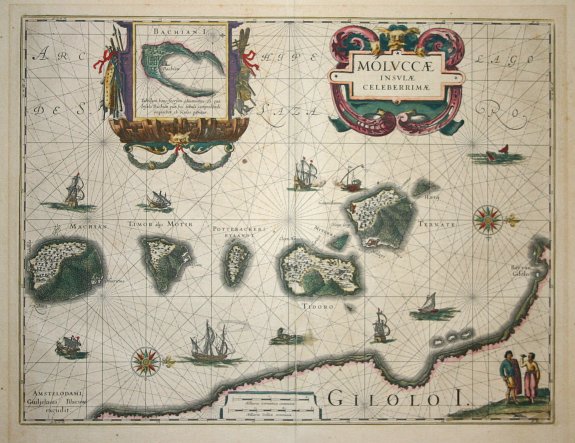 BLAEU,W., Moluccae Insulae Celeberrimae., antique map, old maps