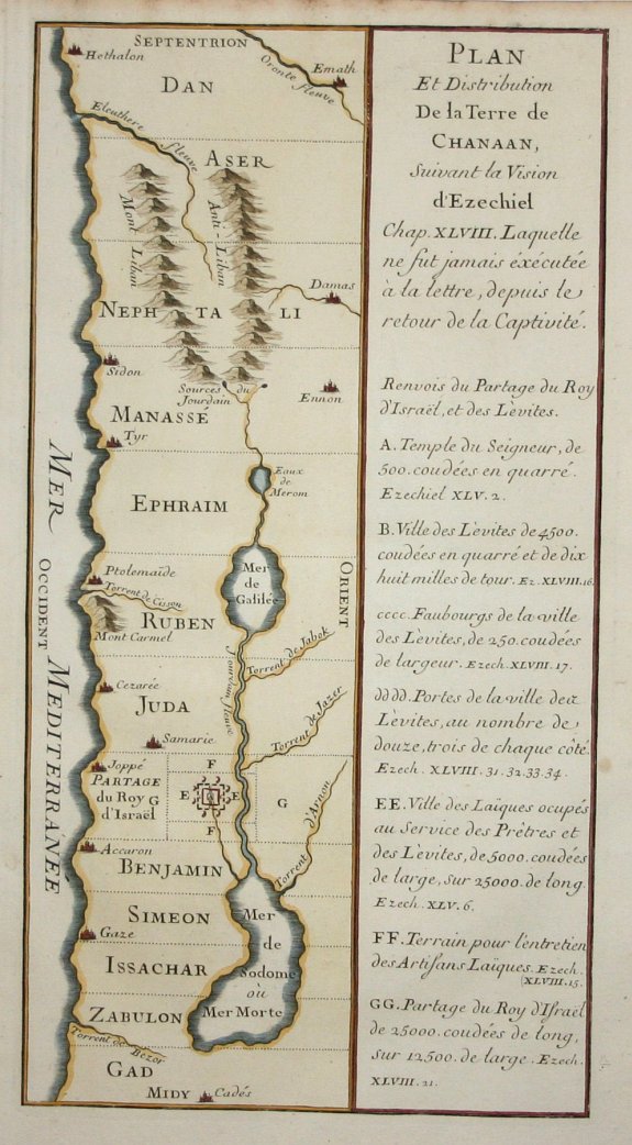 CALMET,A., Plan et distribution de la terre de Chanaan., antique map, old maps