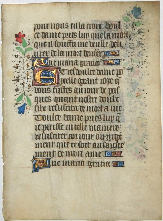 BOOK OF HOURS, Leaf on vellum from a manuscript Book of Hours., antique map, old maps