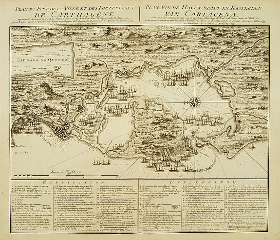 COVENS, J. / MORTIER, C., Plan du Port de la Ville et des Forteresses de Carthagène.., antique map, old maps