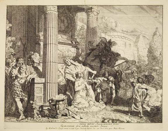GERARD DE LAIRESEE, Agamemnon offering his daughter Iphegenia, in honur of the godess Diana., antique map, old maps