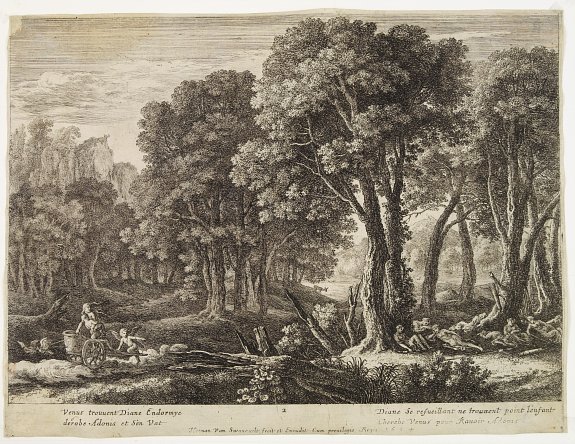 HERMAN VAN SWANEVELT, The adventures of Diana with Endormye, and Venus with Adonis., antique map, old maps
