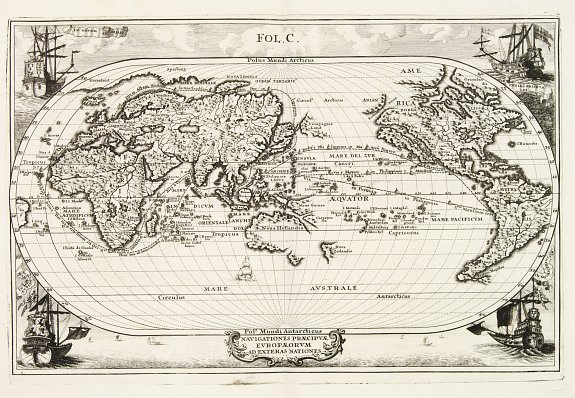 SCHERER,H., Navigationes Praecipuae Europaeorum ad Exteras Nationes., antique map, old maps