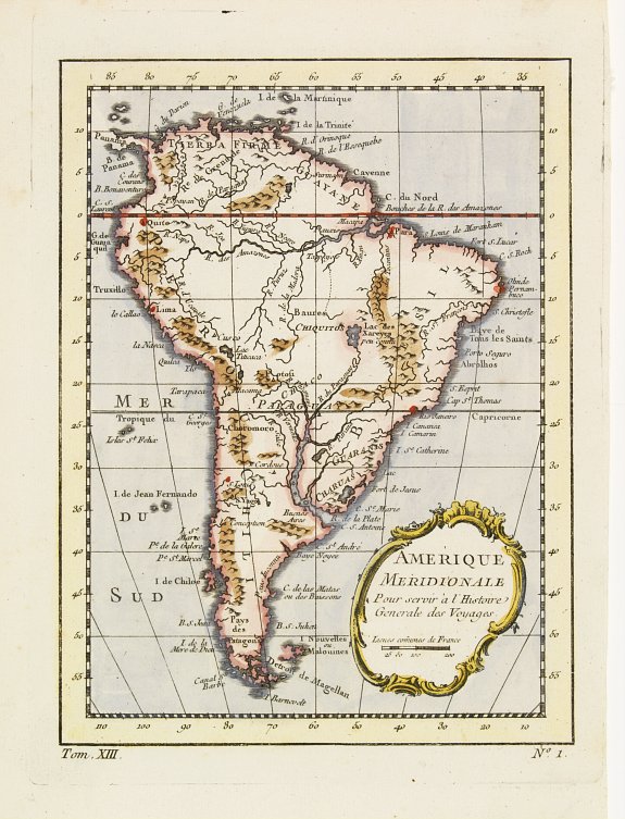 BELLIN,J.N., Amerique meridionale pour servir à l'Histore Generale des Voyages., antique map, old maps