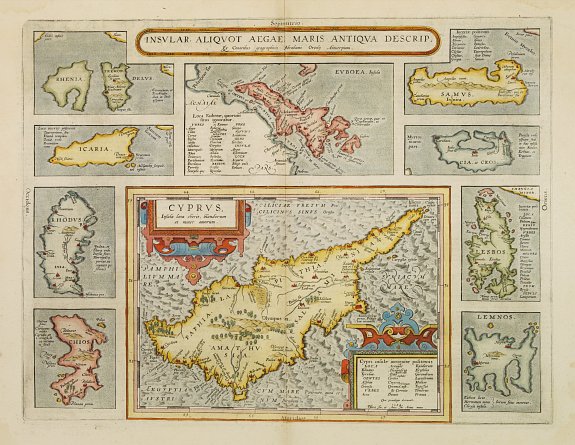 ORTELIUS,A., Insular. Aliquot Aegaei Maris Antiqua Descrip., antique map, old maps