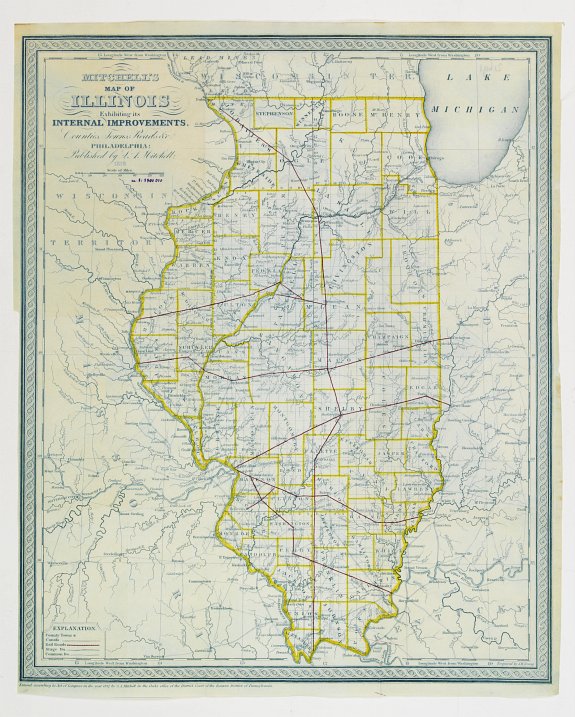 MITCHELL,S.A., Mitchell's map of illinois exhibiting its internal improvements,, antique map, old maps