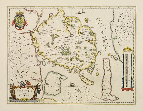 BLAEU:J., Fionia vulgo Funen, antique map, old maps