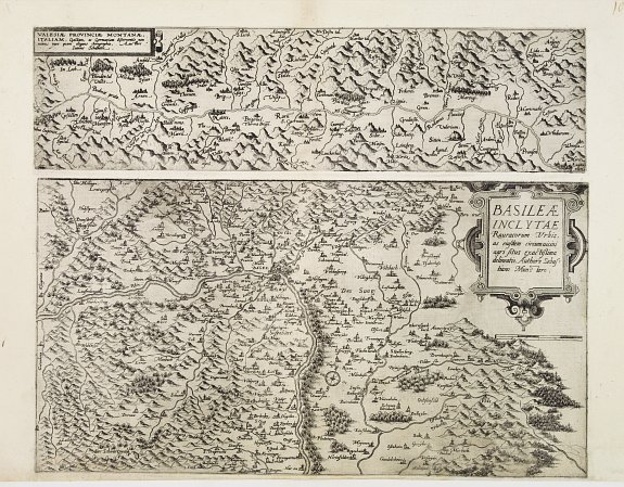 DE JODE,C., Basileae Inclytae Rauracorum Urbis.. / Valesiae Provinciae montanae Italiam., antique map, old maps
