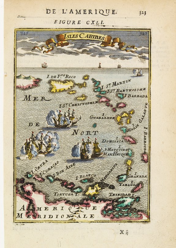 MALLET,A.M., Isles Caribes., antique map, old maps