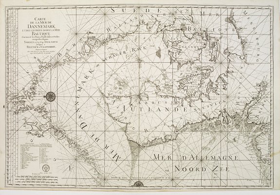DÉPOT DE LA MARINE:, Carte de la Mer de Dannemark et des entrées dans la Mer Baltique contenant les bancs, passes, isles et costes comprises depuis Norden et le Cap Der-Neus .., antique map, old maps