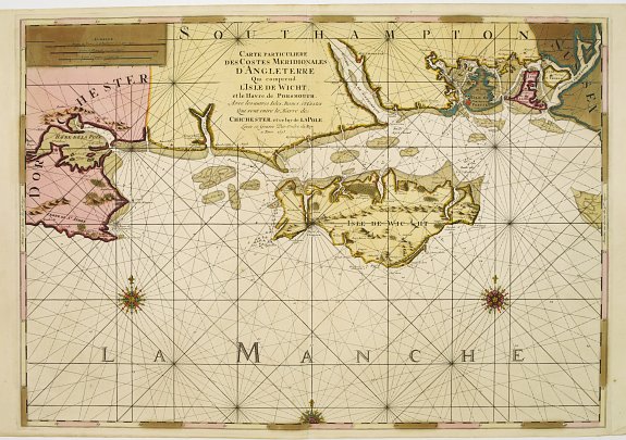 MORTIER, P., Carte Particulière des Costes Meridionales d'Angleterre qui comprend L'Isle de Wicht.., antique map, old maps