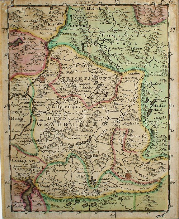 JANSSONIUS,J / HONDIUS,H., Graubunden., antique map, old maps