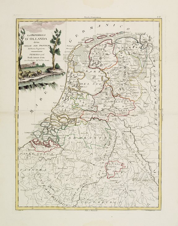 ZATTA,A., La repubblica d'Ollanda divisa nelle sue provincie di nuova projeezione., antique map, old maps
