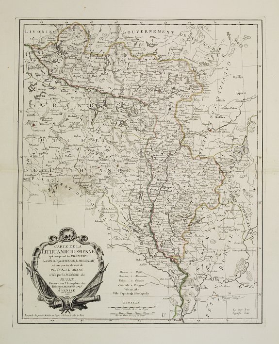 SANTINI, P. / REMONDINI, M., Carte de la Lithuanie Russienne qui comprend les Palatinats de Livonie, de Witepsk, de Miscislaw, et un partie de ceux de Polock et de Minsk.., antique map, old maps
