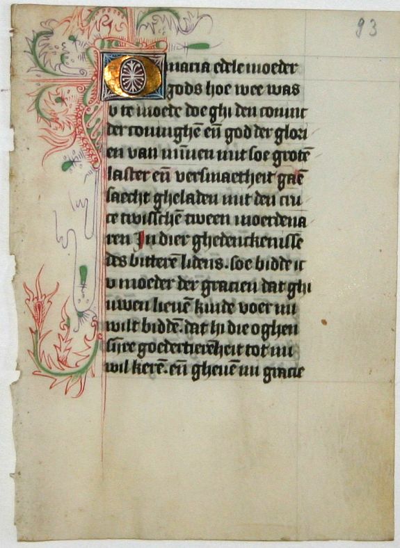 BOOK OF HOURS, Leaf on vellum from a Dutch manuscript Book of Hours., antique map, old maps