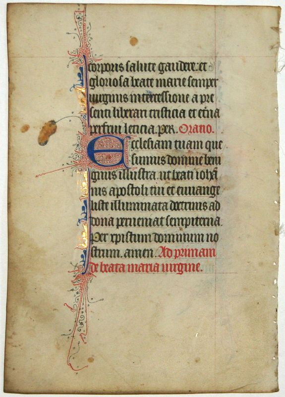 BOOK OF HOURS, Leaf on vellum from a manuscript Book of Hours., antique map, old maps