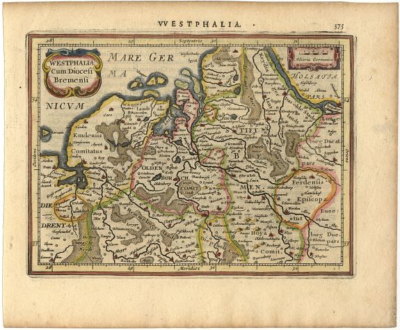 MERCATOR,G./ HONDIUS,J., Westphalia Cum Diocesi Bremensi., antique map, old maps
