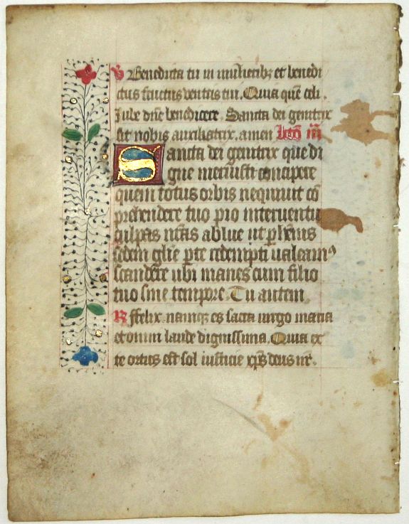 BOOK OF HOURS, Leaf on vellum from a manuscript Book of Hours., antique map, old maps