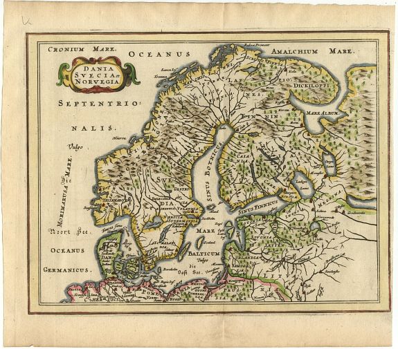 CLUVER, Dania Svecia et Norvegia., antique map, old maps