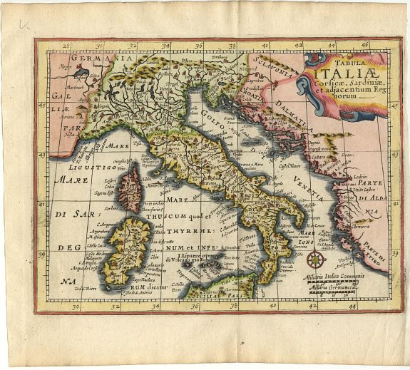 CLUVER, Tabula Italiae Corsicae, Sardiniae, et adjacentium Regnorum., antique map, old maps