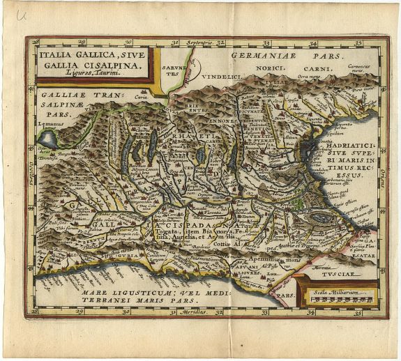 CLUVER, Italia Gallica, Sive Gallia Cisalpina, Ligures, Taurini, antique map, old maps