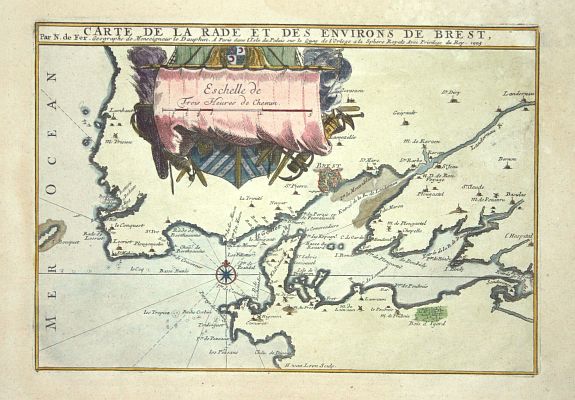 FER, N de, Carte de la rade et des environs de Brest., antique map, old maps