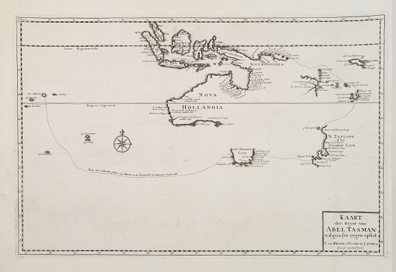 VALENTIJN,F., Kaart der Reyse van Abel Tasman volgens syn eygen opstel.., antique map, old maps